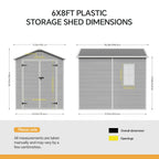 6 x 8 ft Plastic Garden Storage Shed with Apex Roof & Double Doors