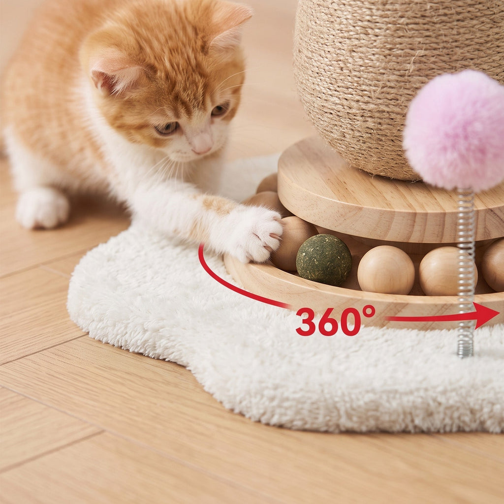 Brown Mushroom Cat Scratching Post with Turntable Toy
