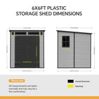 6 x 6 ft Plastic Garden Storage Shed with Pent Roof & Padlockable Doors