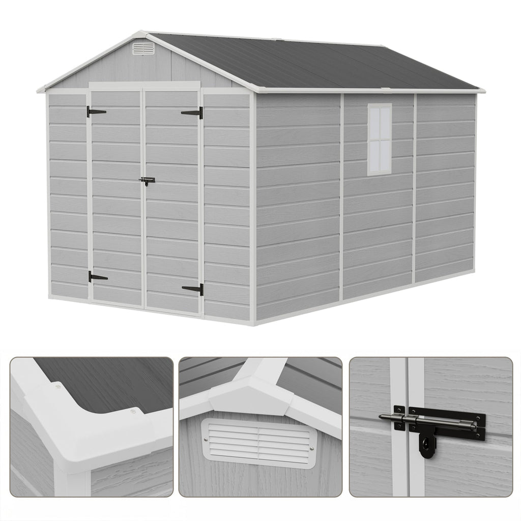 8 x 12 ft Aluminium-Framed Plastic Garden Storage Shed with Apex Roof