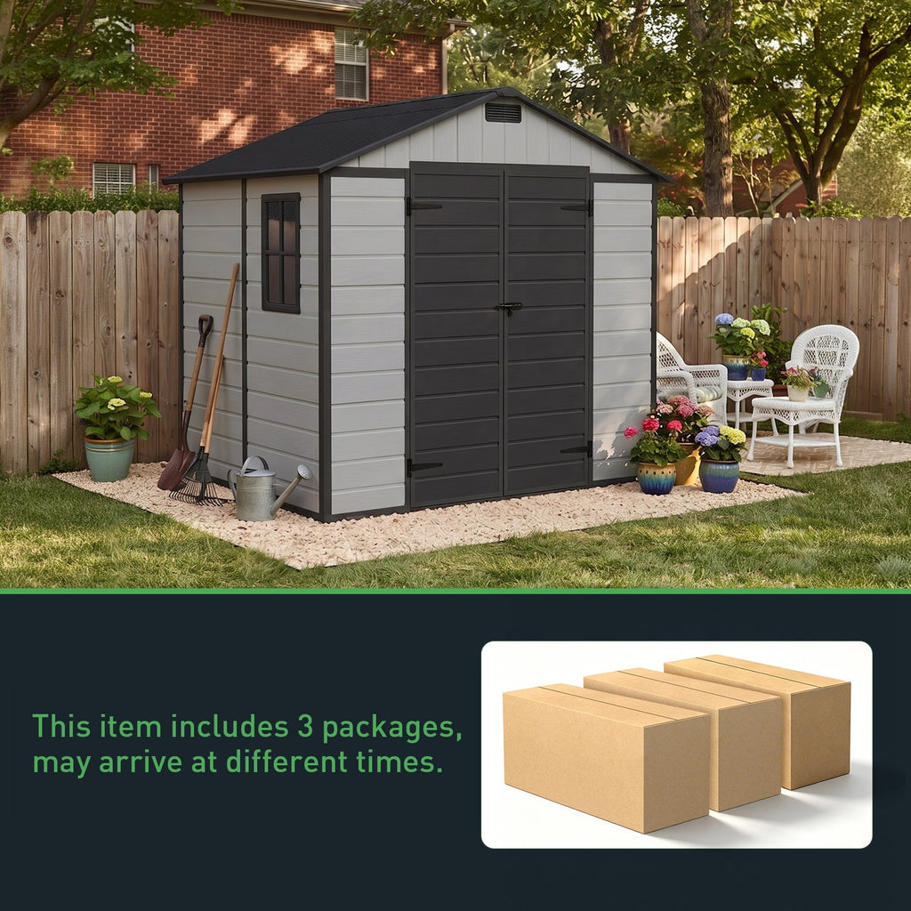 8 x 6 ft Plastic Garden Storage Shed with Apex Roof & Double Doors