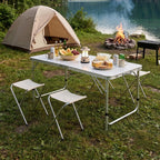Folding Picnic Table with 4 Stools Portable Lightweight Aluminum Table Stools Set