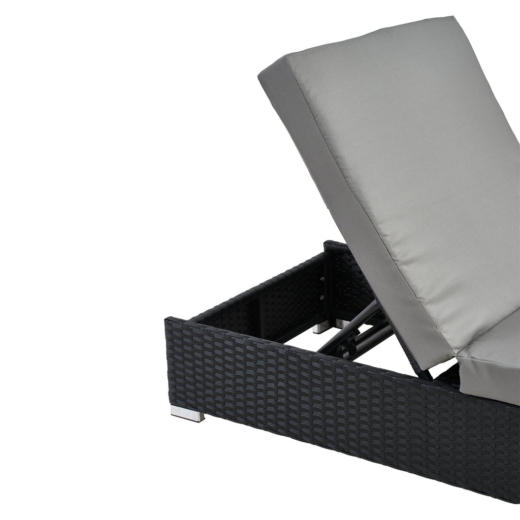 3 Piece Rattan Rattan Sun Lounger with Storage Table