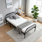 Garden Sanctuary metal folding bed frame with secure buckle design, showcasing sturdy construction and foldable metal bed support.