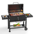160CM Wide Barrel Charcoal Outdoor Grill with Side Shelves