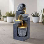 4-Tierd Garden Cascading Water Fountain Bowls Pots Decorated