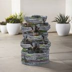Faux Rock Garden Fountain with Lights