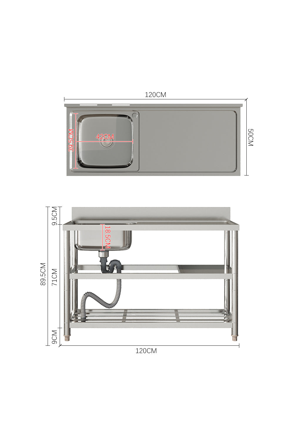 Durable Stainless Steel Sink with Side Drainer