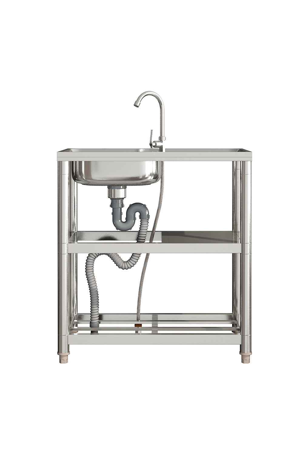 Stainless Steel One Compartment Sink with Shelves and Drainboard