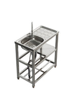 Stainless Steel One Compartment Sink with Shelves and Drainboard