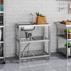 Stainless Steel One Compartment Sink with Shelves and Drainboard