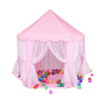 Large hexagonal fairy play house tent for kids by Garden Sanctuary, featuring a whimsical indoor design with colorful fabric and playful details.