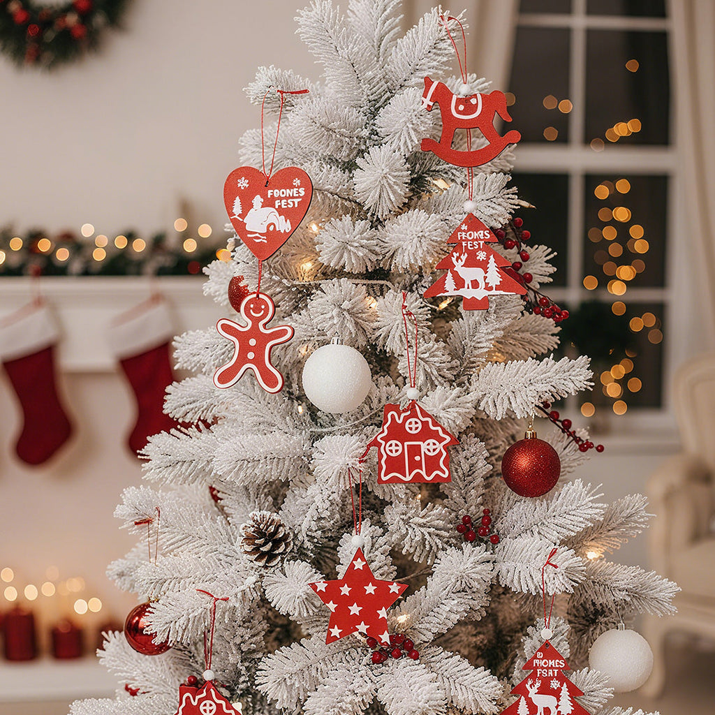 Wooden Christmas tree hanging ornaments set by Garden Sanctuary, featuring festive holiday decorations for Christmas decor.