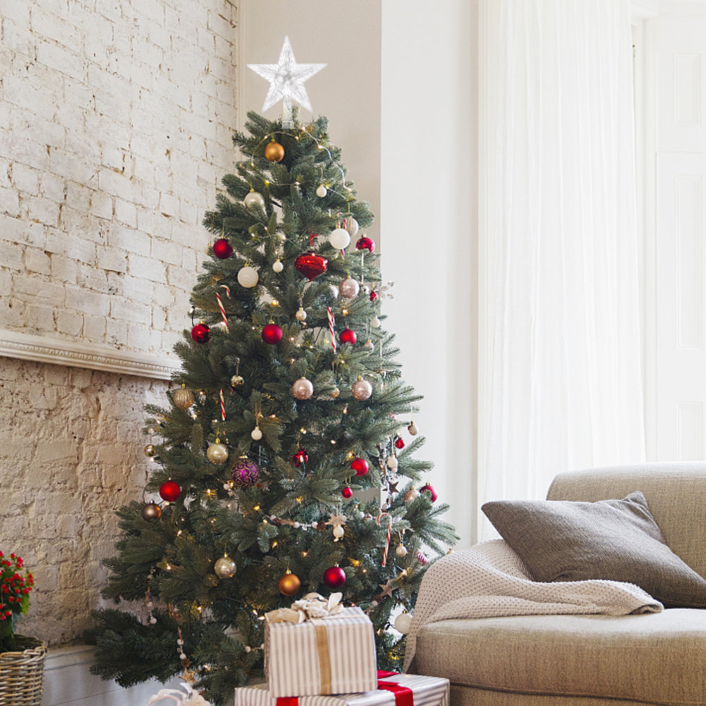 Christmas LED star tree topper from Garden Sanctuary illuminated with bright white LED lights for festive holiday decor.