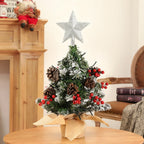 Mini pre-lit tabletop Christmas tree with star topper from Garden Sanctuary, featuring artificial branches and festive holiday lighting.