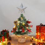 Mini pre-lit artificial Christmas tree with star topper, tabletop size, from Garden Sanctuary, perfect for holiday decoration.