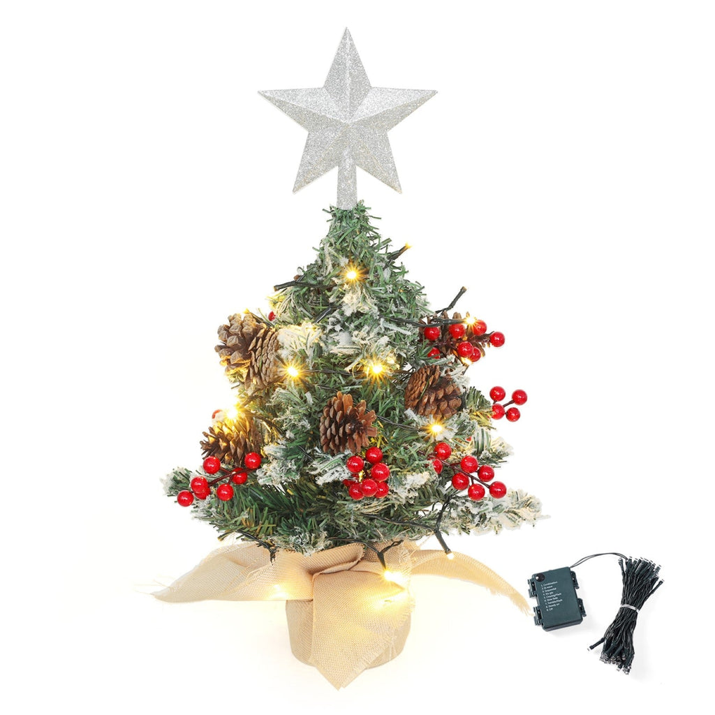 Mini pre-lit tabletop artificial Christmas tree with star topper by Garden Sanctuary, ideal for festive holiday decor.