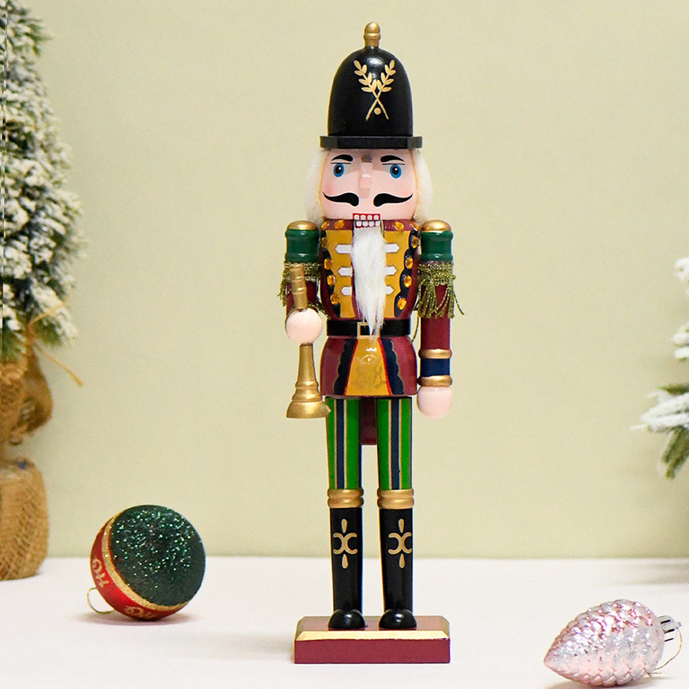Wooden Nutcracker Soldier Christmas ornament by Garden Sanctuary, detailed festive figurine with traditional holiday design.