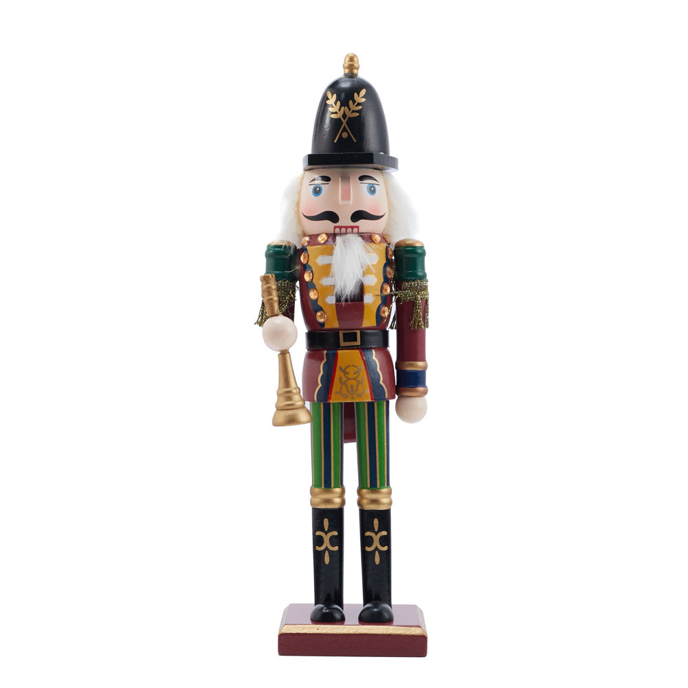 Wooden Nutcracker Soldier Christmas ornament by Garden Sanctuary, detailed figurine with festive holiday design.