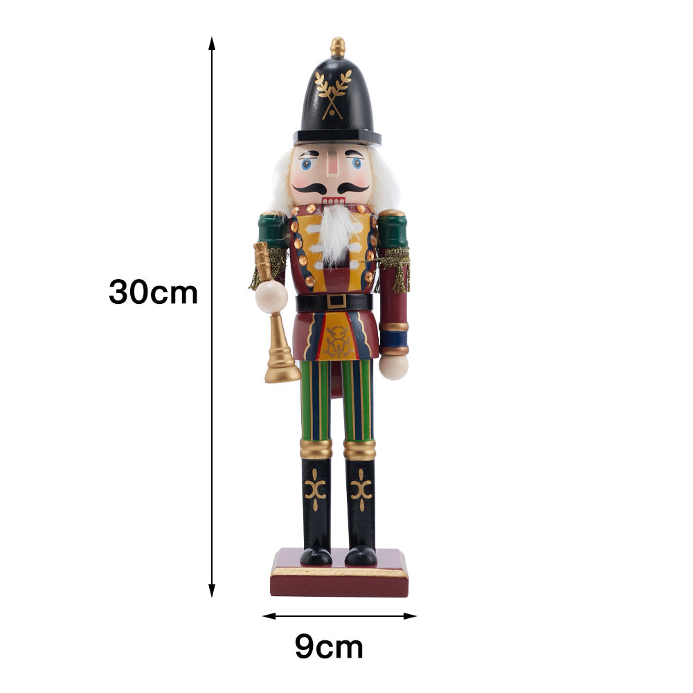 Wooden Nutcracker Soldier Christmas ornament by Garden Sanctuary, detailed holiday figurine with festive red and green accents.