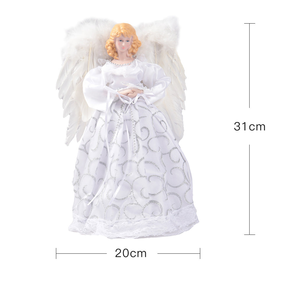 Angel Christmas tree topper with LED lights from Garden Sanctuary, featuring a festive holiday decor design.