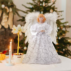 Angel Christmas tree topper with LED lights by Garden Sanctuary, featuring a decorative angel design for holiday home decor.