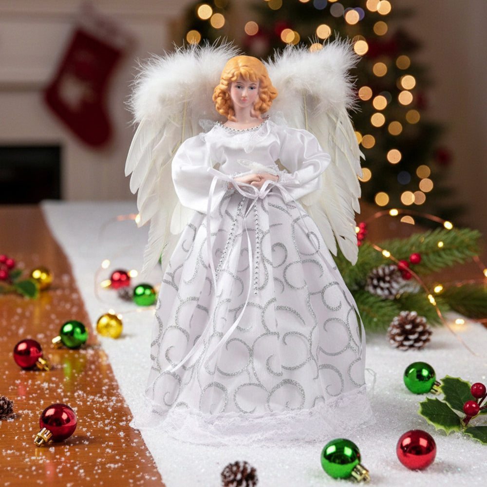Angel Christmas tree topper with LED lights from Garden Sanctuary, featuring a decorative angel for holiday home decor.