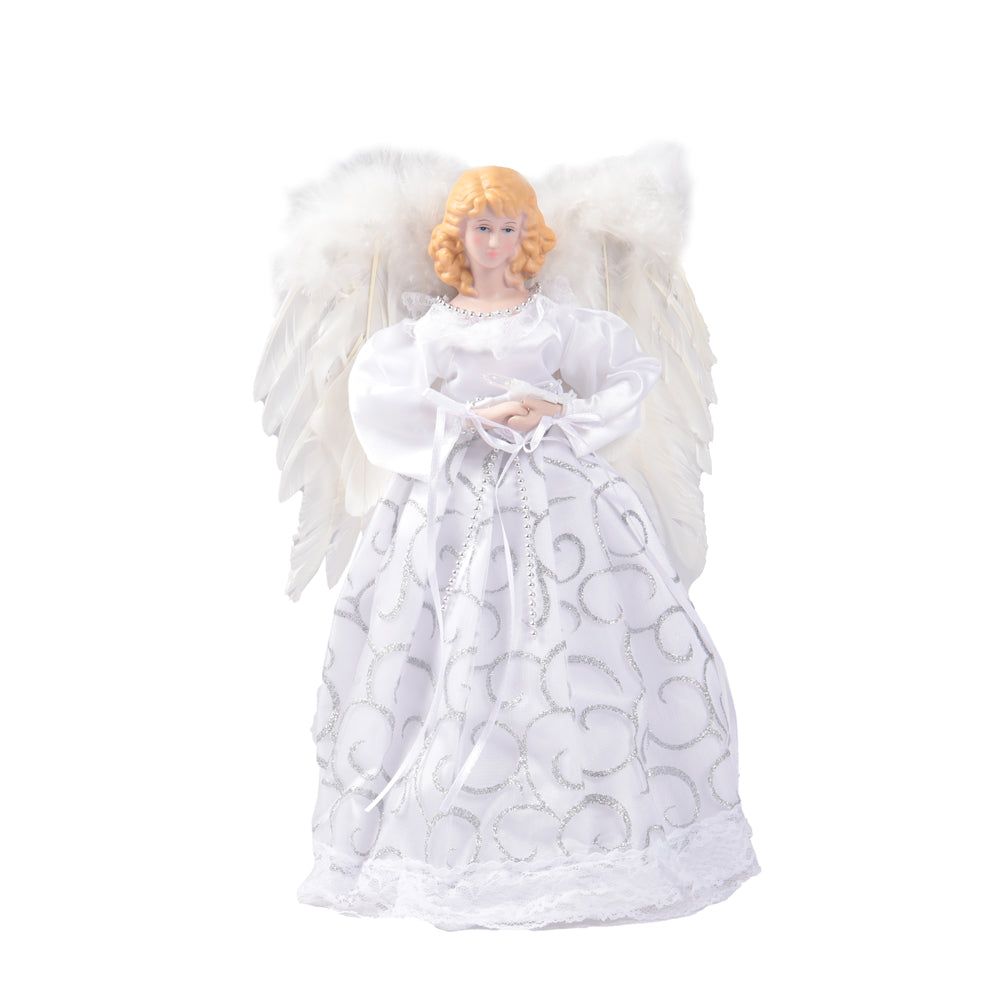 Angel Christmas tree topper with LED lights, Garden Sanctuary home decor, featuring a detailed angel figure for holiday decoration.