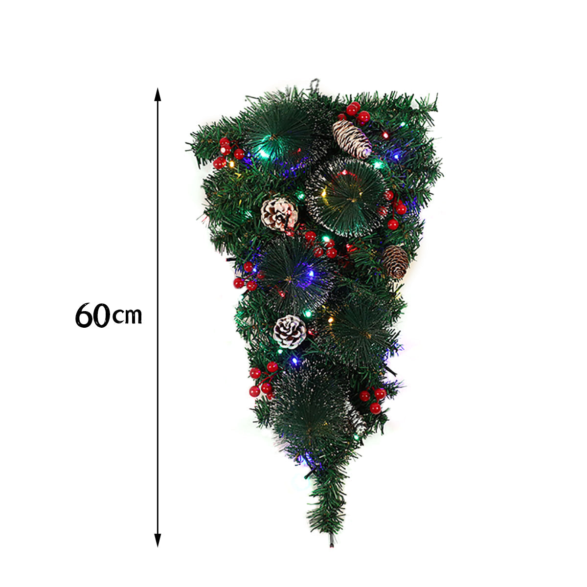 Christmas Teardrop Swag with Lights from Garden Sanctuary, decorated with greenery and festive holiday accents.