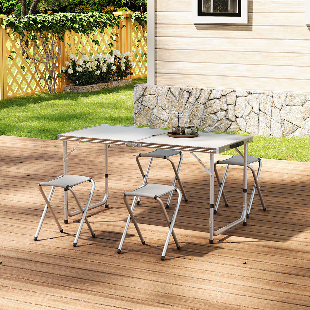 Folding Picnic Table with 4 Stools Portable Lightweight Aluminum Table Stools Set