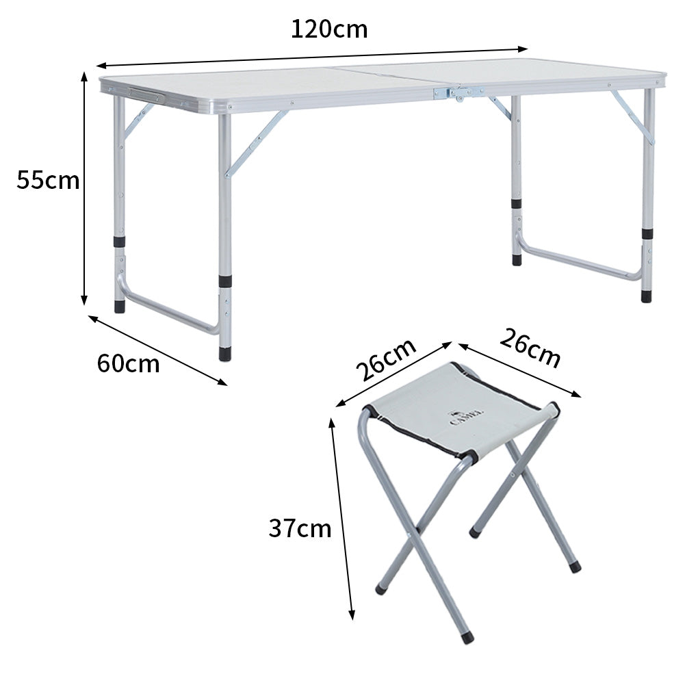 Folding Picnic Table with 4 Stools Portable Lightweight Aluminum Table Stools Set