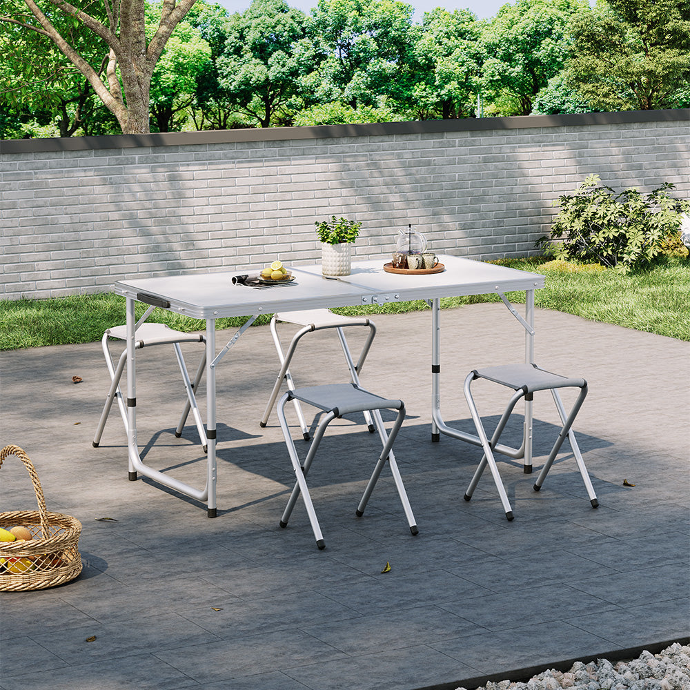 Folding Picnic Table with 4 Stools Portable Lightweight Aluminum Table Stools Set