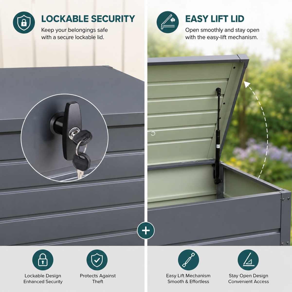 350L Metal Lockable Garden Storage Box Patio Waterproof Box