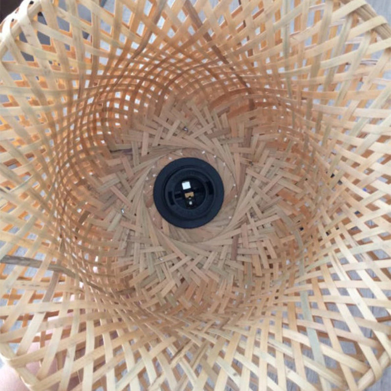 Handmade bamboo pendant light shade by DEMOLIGHTS, showcasing natural bamboo woven design for stylish, eco-friendly lighting.
