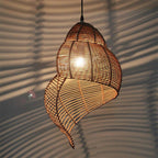 Handmade conch wicker pendant light with rattan and bamboo lampshade, stylish DEMOLIGHTS bamboo pendant lighting fixture.
