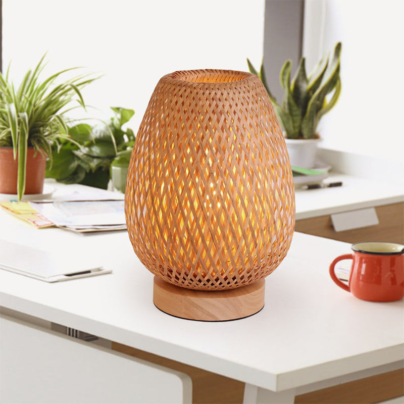 DEMOLIGHTS bamboo weaving table lamp with eye-caring design, ideal for bedroom bedside night lighting.