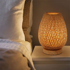 DEMOLIGHTS bamboo weaving table lamp with eye-care design, ideal for bedroom bedside night lighting.