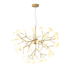 Modern Firefly LED chandelier by DEMOLIGHTS featuring Nordic leaf branch design with multiple illuminated leaf-shaped pendants.