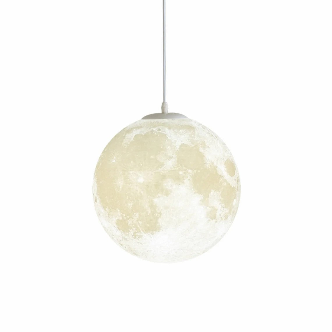 3D printed moon pendant light by DEMOLIGHTS, eco-friendly lunar globe chandelier, ideal for bedroom ceiling lighting.