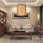 Modern rustic rattan pendant light fixture by DEMOLIGHTS with jute rope, ideal for boho home decor and stylish ceiling lighting.