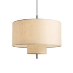 Modern fabric shade pendant light by Demolights with a sleek cylinder shape hanging from a ceiling mount.