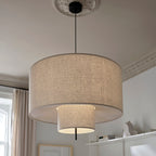 Modern fabric shade pendant light by Demolights featuring a sleek cylinder shape, ideal for contemporary interior lighting.