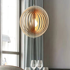 Handcrafted natural wood round globe pendant lampshade by DEMOLIGHTS, showcasing a warm wooden finish and spherical design.