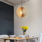 Handcrafted natural wood round globe pendant lampshade from DEMOLIGHTS, showcasing a warm, rustic wooden design for pendant lighting.