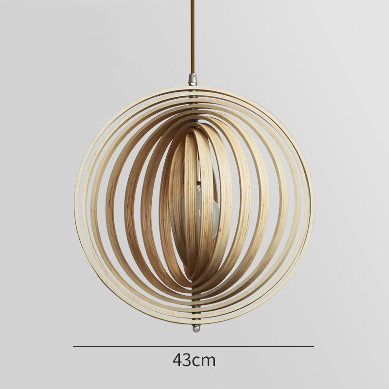 Natural handcrafted wood round globe pendant lampshade by DEMOLIGHTS, featuring warm wood finish and spherical design for modern lighting.