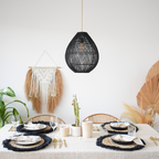 Black rattan handmade pendant light from DEMOLIGHTS featuring a classic farmhouse style with woven design.