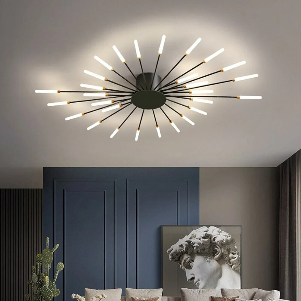 Modern DEMOLIGHTS LED chandelier pendant light hanging from ceiling with multiple light sources and sleek design, ideal for contemporary interiors.