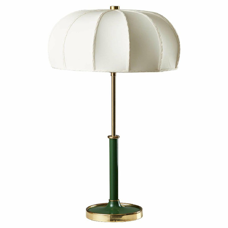 Mid century modern DEMOLIGHTS table lamp with sleek design and neutral-colored shade on a wooden table.
