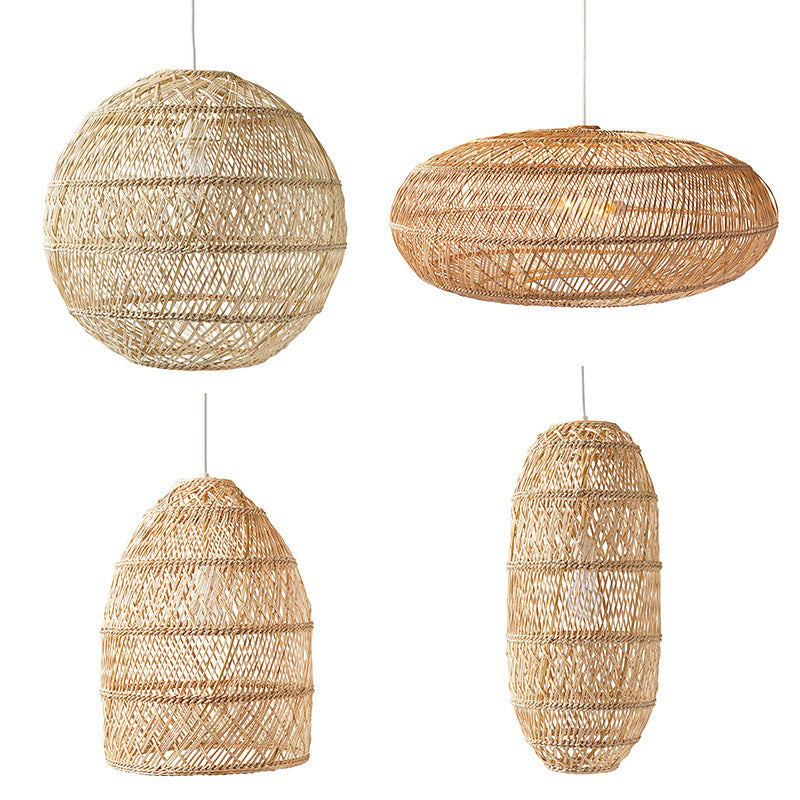 Rattan woven basket pendant lamp shade by DEMOLIGHTS, featuring a natural rattan chandelier with intricate woven design.