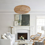 Rattan woven basket pendant lamp shade by DEMOLIGHTS, hanging as a stylish chandelier for modern or rustic interiors.